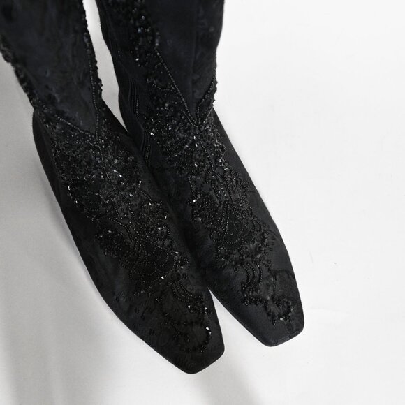 Vintage Christian Lacroix Knee High Boots with Kitten Hill Black Size 38 - Picture 6 of 7